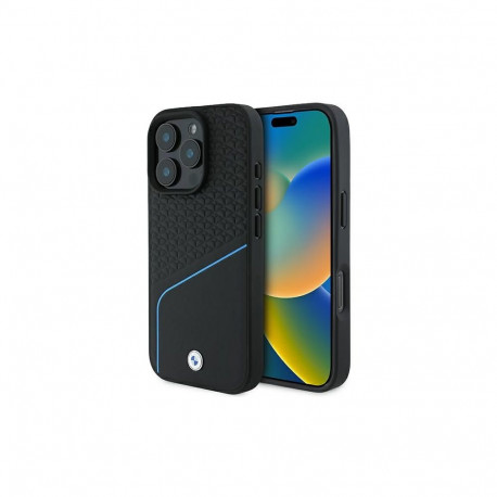 BMW Signature Leather Textured & Line MagSafe iPhone 16 Pro Case - Black