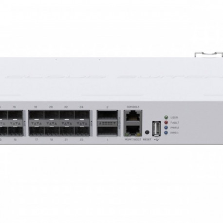 The MikroTik CRS326-24S+2Q+RM is a high-performance, rack-mountable Cloud Router Sw