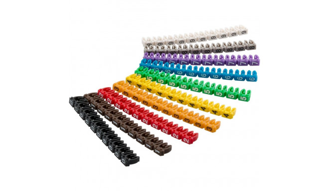 Cable marker clips ‘Digits 0–9’ for cable diameters up to 6mm; 100pcs, 10 different colour
