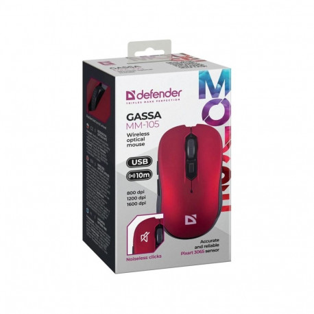 Computer Mouse - Defender Gassa MM-105 RF Wireless 1600 DPI Silent Red