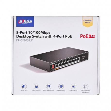 Networking Switch - Dahua SF1008LP 8-Port PoE Unmanaged L2 Fast Ethernet Black