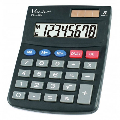 Office Calculator - Vector VC-805 8-Digit Display Battery/Solar Power Black