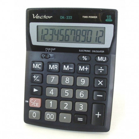 Office Calculator - Vector KAV DK-222 12-Digit, Battery/Solar, 103 x 137 mm, Black