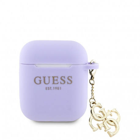 Guess Apple Airpods 1/2 Case Silicone Classic Logo Gold With 4G Charm Purple