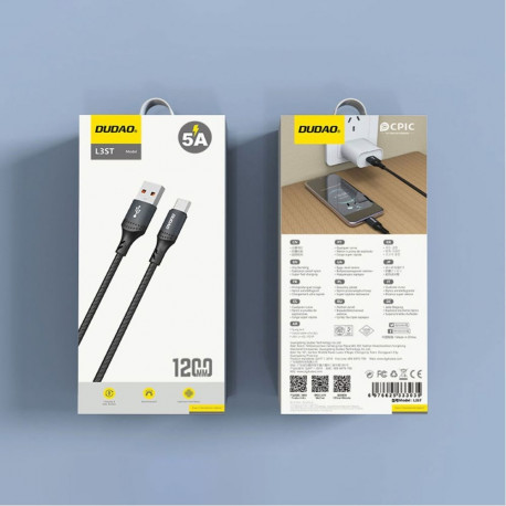 Dudao Dudao L3ST USB-A - USB-C 5A 1.2m Braided Cable - Black