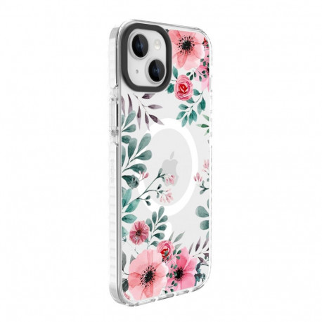 Evelatus Apple iPhone 15 PC+TPU With MagSafe Customized Print Flower Transparent
