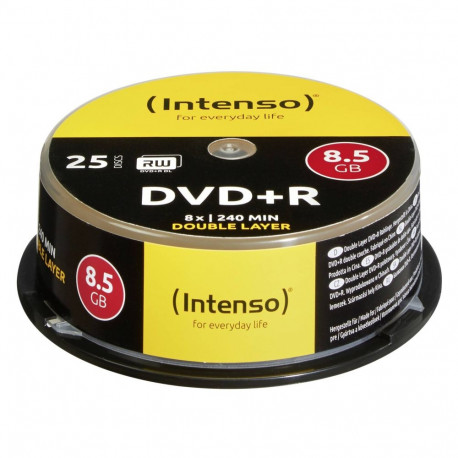1x25 Intenso DVD+R 8,5GB 8x kiirus, kahekihiline cakebox