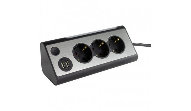 REV LIGHT SOCKET 3-fold Multiple Socket Outlet +2x USB