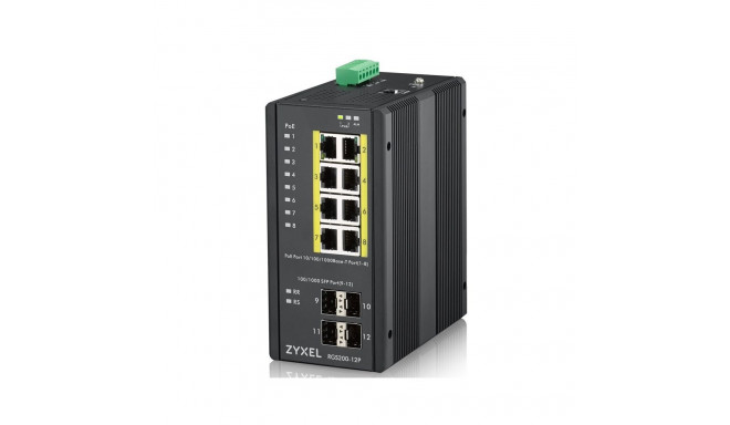 Zyxel RGS200-12P hallatav L2 gigabit ethernet (10/100/1000) toitega üle etherneti (PoE) must