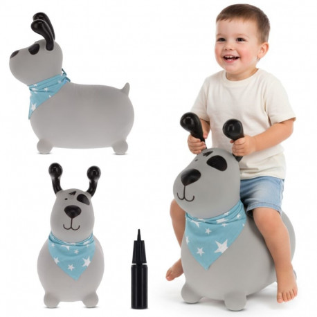 Skoczek gumowy dla dzieci REKSIO 60 cm szary z bandaną do skakania z pompką