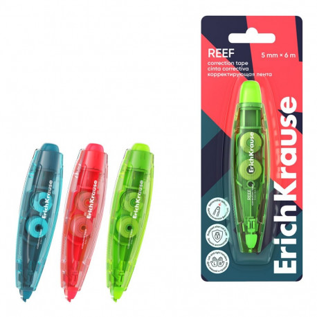 Correction tape ErichKrause Spin Reef, retractable system, 5mm x 6m, assorted (blister 1 pcs)