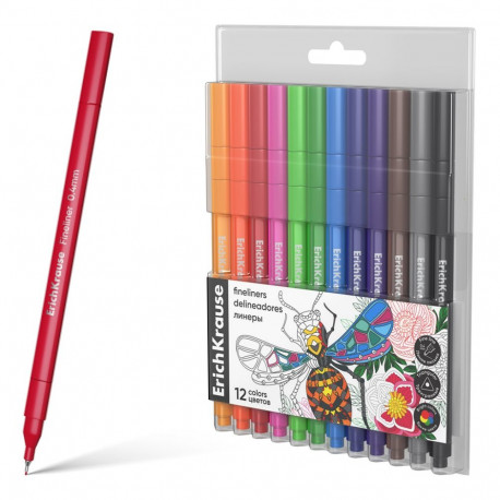 Fineliners ErichKrause Art Spirit 12 colors (in plastic box with hanger)