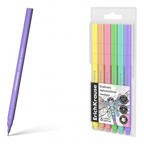 Fineliners ErichKrause Art Spirit Pastel 6 colors (in plastic box with hanger)