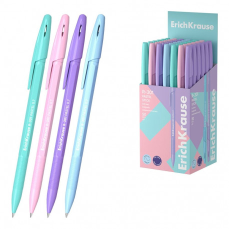 Ballpoint pen ErichKrause R-301 Stick Pastel 0.7, ink color: blue (box 50 pcs.)