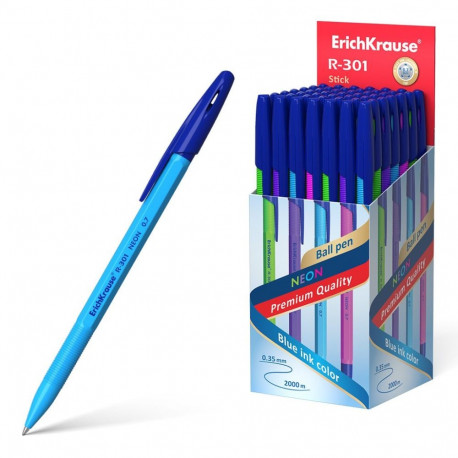 Ballpoint pen ErichKrause R-301 Stick Neon 0.7,  ink color: blue (box 50 pcs.)