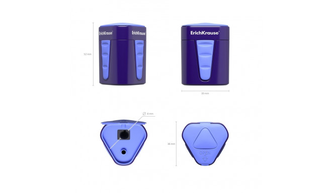 Plastic sharpener ErichKrause® 3-Touch with container and lid, color: assorted (box 12 pcs.)