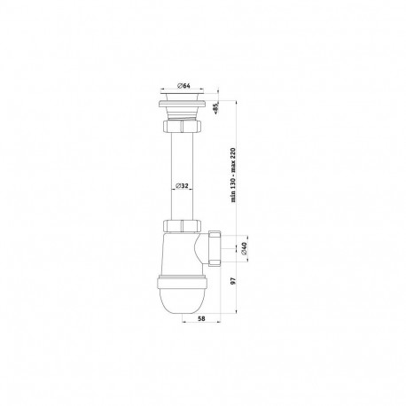 WASHBASIN SIPHON C1000 40 MM WITH VALVE