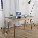 Writing desk NEWTON 120x60xH74,5cm, table top: glass, body: MDF, color: black/natural, steel frame a