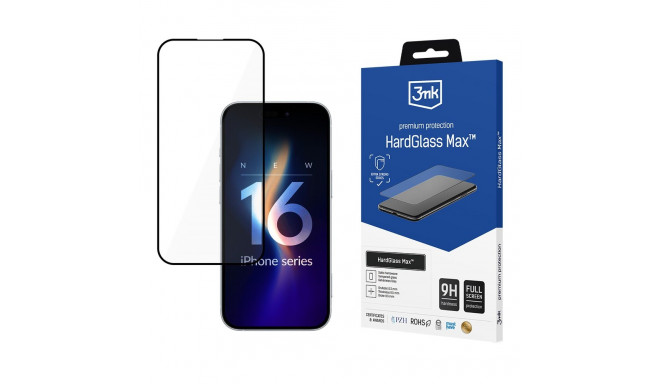 3mk HardGlass Max Tempered Glass with Black Frame for iPhone 16 Pro