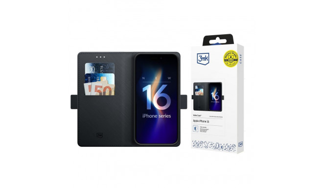 3mk Wallet Case for iPhone 16 - Black