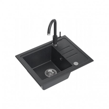 BEN 116 Black granite sink with steel siphon and cap