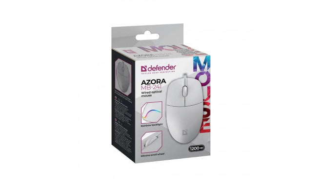 Computer Mouse - Defender Azora MB-241 Wired 1200 DPI Ergonomic White