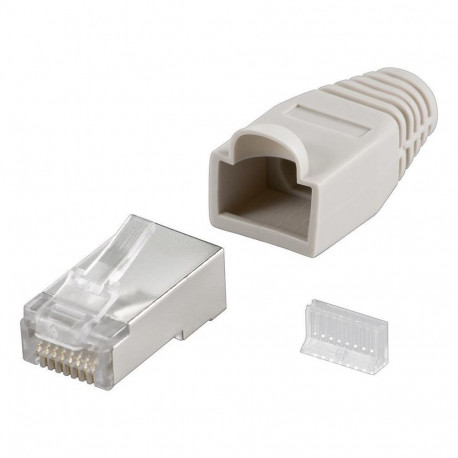 Goobay 68746 RJ45 plug, CAT 5e STP shielded with strain-relief boot, grey