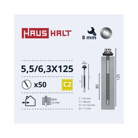 isekeermestavad kruvid 5,5/6,3x125 metall+EPDM (50)