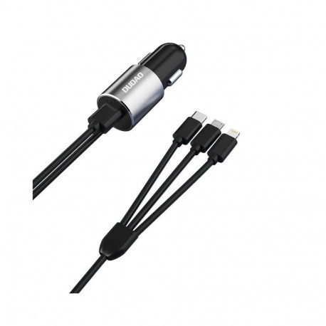 Dudao Dudao 3in1 USB Car Charger 3.4A Built-in Lightning / USB Type C / Micro USB Cable Black (R5Pro