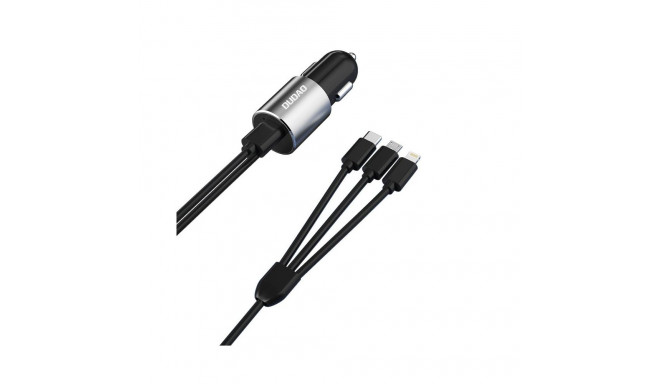 Dudao 3in1 USB car charger 3,4 A built-in cable Lightning / USB Type C / micro USB black (R5ProN bla