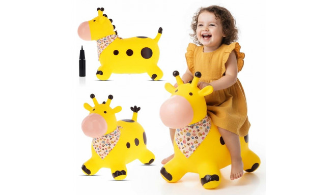 Skoczek gumowy dla dzieci ŻYRAFKA 58 cm żółty z bandaną do skakania z pompką