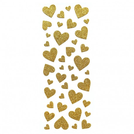 Glitter kleebised - Kuldsed südamed, 40tk