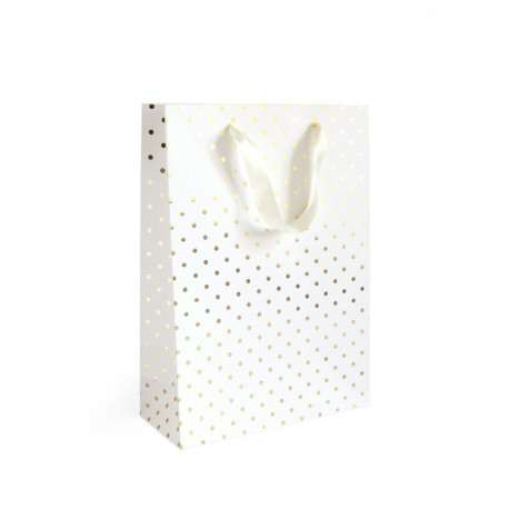 Kinkekott White Gold Dots L - 33x10x24cm