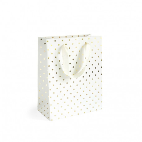 Kinkekott White Gold Dots M - 25x10x20cm