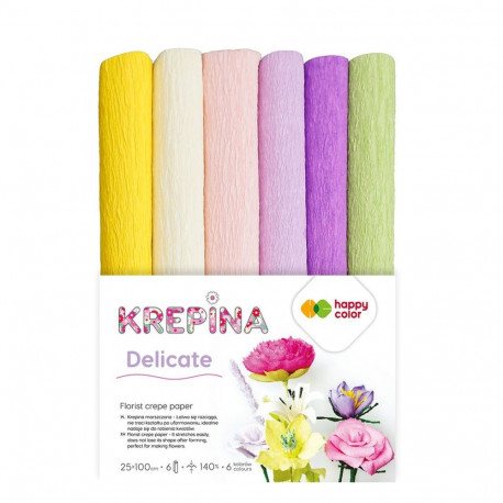 Floristi krepp-paber Delicate - 6 värvi, 40g, 25x100cm