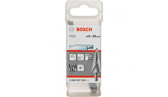 Bosch HSS step drill, 6mm - 30mm (13 steps, with spiral flute)