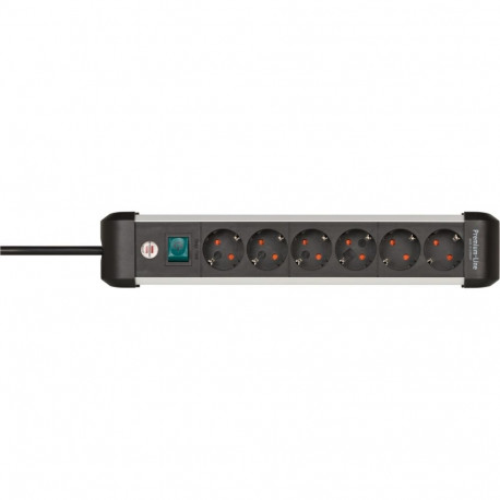 Premium-Alu-Line Steckdosenleiste 6-fach (schwarz/silber, 3 Meter, mit Sicherheitsschalter)