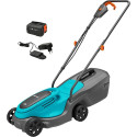 GARDENA Cordless Lawnmower PowerMax 30/18V P4A Ready-To-Use Set, 18V (black/turquoise, Li-Ion batter