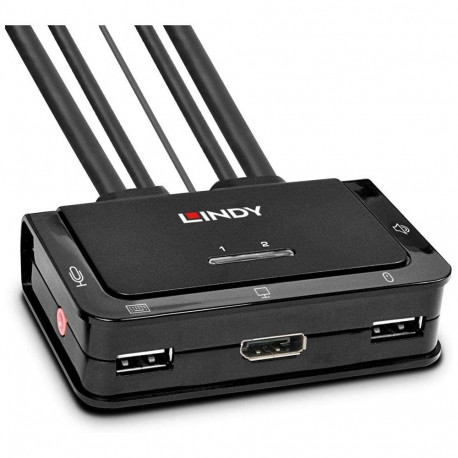 2 Port DisplayPort 1.2, USB 2.0 & Audio Cable KVM Switch (schwarz)