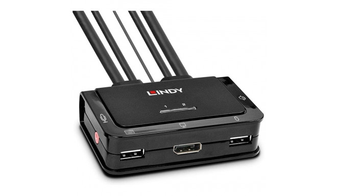 Lindy 2 Port DisplayPort 1.2, USB 2.0 & Audio Cable KVM Switch, KVM Switch (black)
