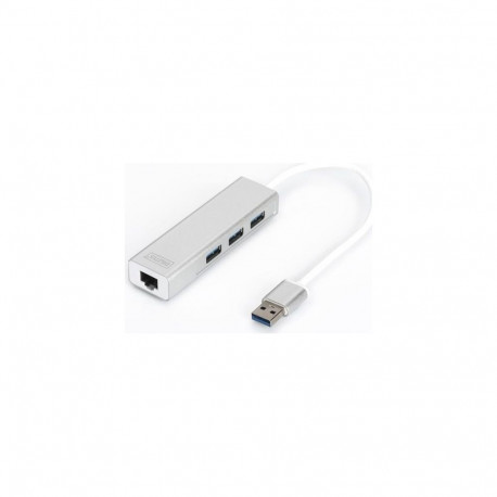 Digitus USB 3.0 3-Port Hub with Gigabit LAN, USB Hub (White)