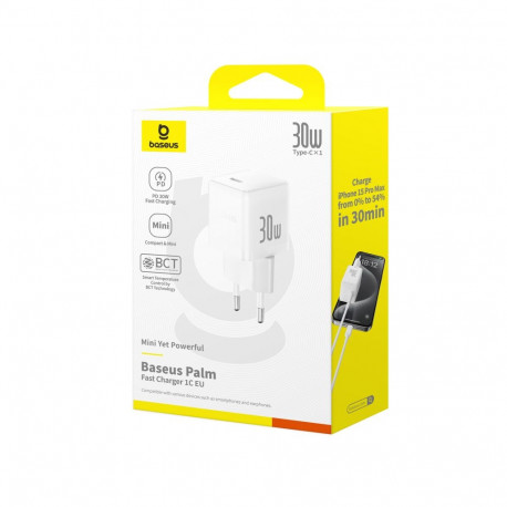 Wall Fast Charger Palm 30W USB-C QC3.0 PD3.0, White