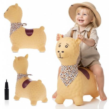 Skoczek gumowy dla dzieci ALPAKA 55 cm beż z bandaną do skakania z pompką