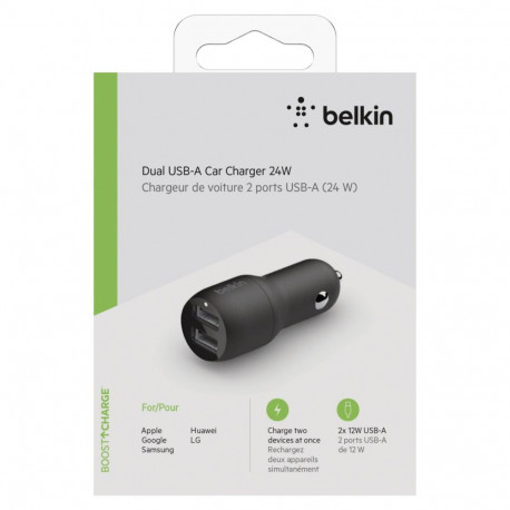 Belkin BoostCharge kahe USB-A pesaga autolaadija 24W, must