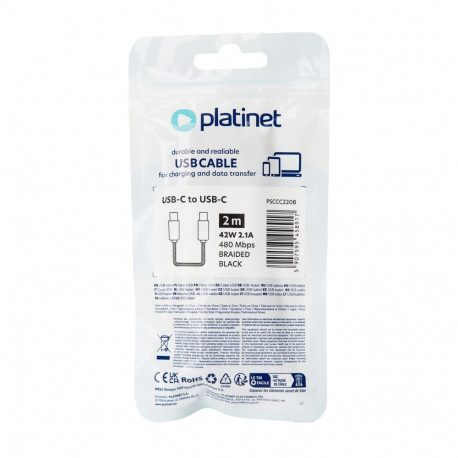 PLATINET CABLE BRAIDED USB-C TO USB-C 2.1A 42W 2M BLACK [45891]