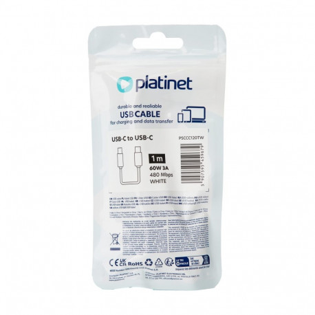 PLATINET CABLE USB-C TO USB-C 3A 60W 1M WHITE [45967]