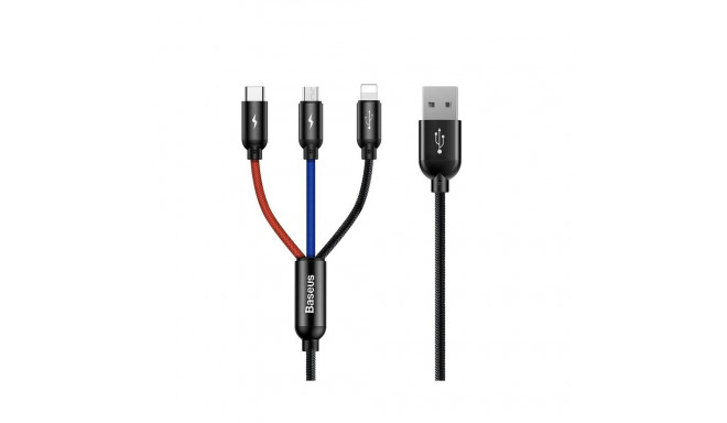Cable USB A - USB C / micro USB / Lightning Plugs 1.2m for Charging Only, Black BASEUS