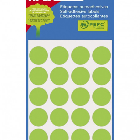 Etikett iseliimuv APLI ümar 19mm, roheline, 100tk/pk, Ref.02066, markeerimispunkt