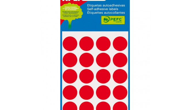 Etikett iseliimuv APLI ümar 19mm, punane, 100tk/pk, Ref.02065, markeerimispunkt