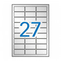 Etikett iseliimuv APLI 63,5x29,6mm, hõbe polüester, ilmastikukindel, 27 tk A4 lehel, 20 l/pk,  Ref.1